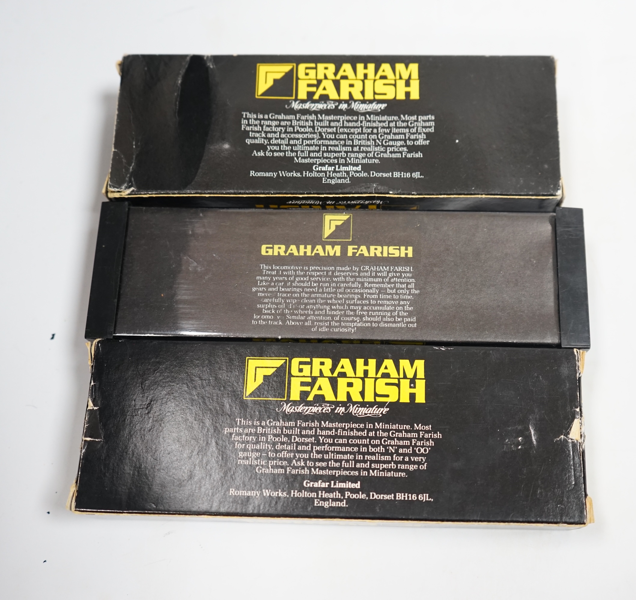 Six boxed Graham Farish N gauge locomotives; a GWR Castle Class, a GWR Prairie Tank, a GWR Pannier Tank, two LMS 0-6-0Ts, and a BR Class 5MT ‘Crab’. Condition - good, some wear to boxes and some locomotives in incorrect